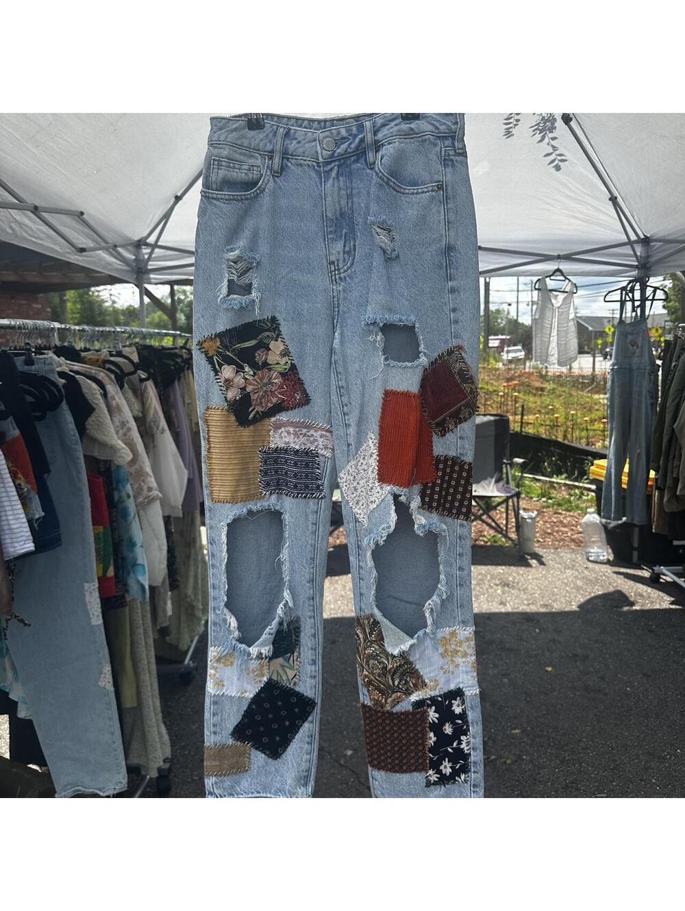 Pacsun Light Blue Distressed Patchwork Jeans